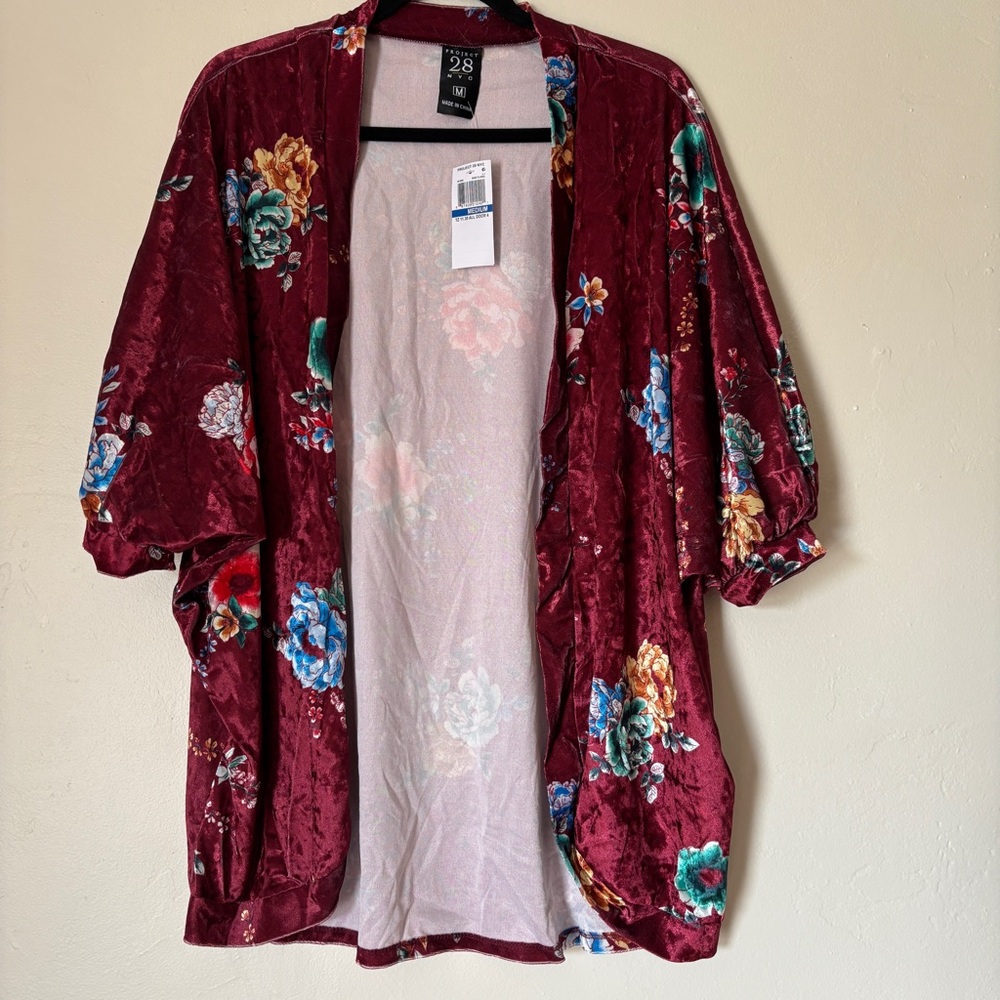 Project 28 Women’s Crushed Velvet Red Kimono Sweater, Size M